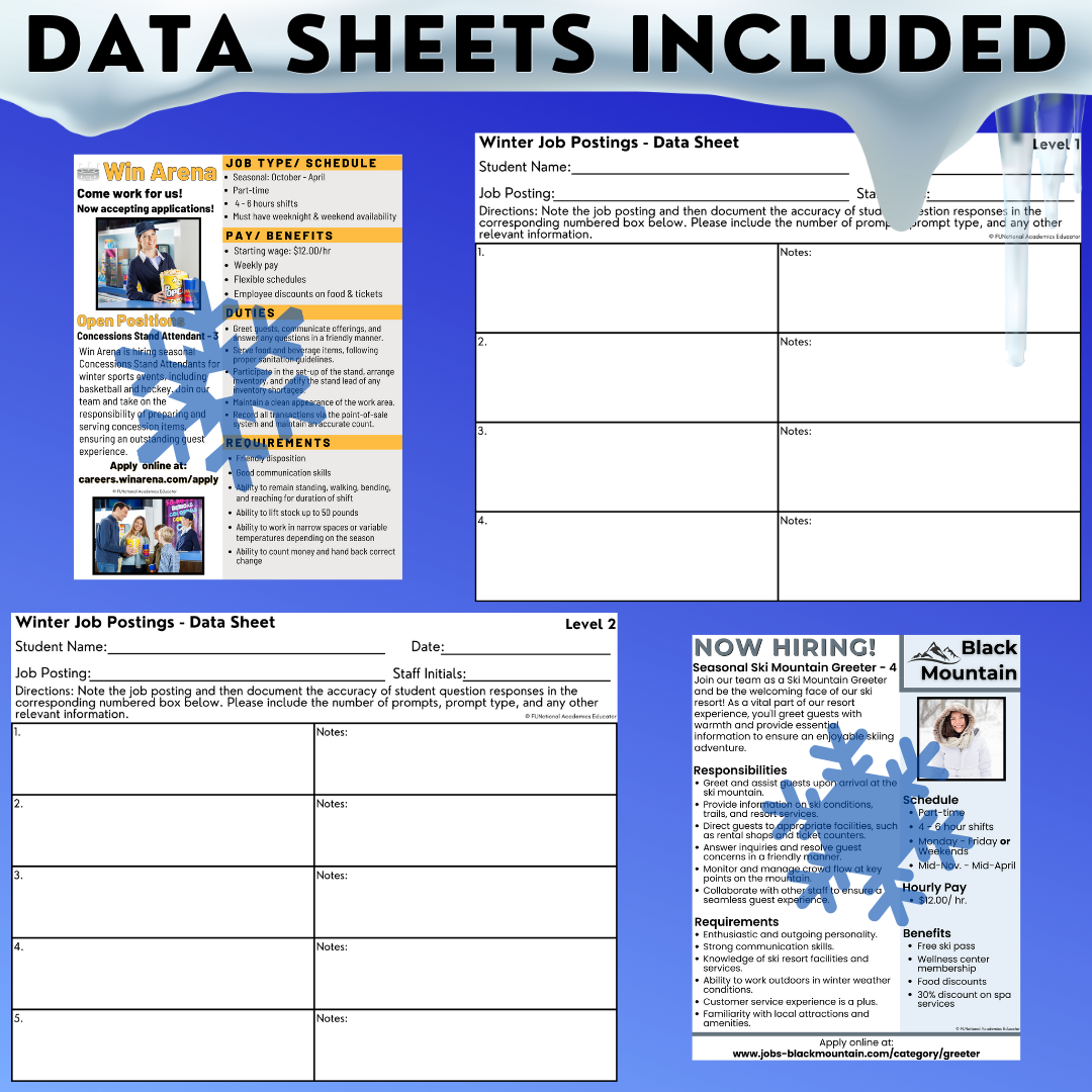 Winter Job Postings - Functional Reading - Vocational Activities - Worksheets