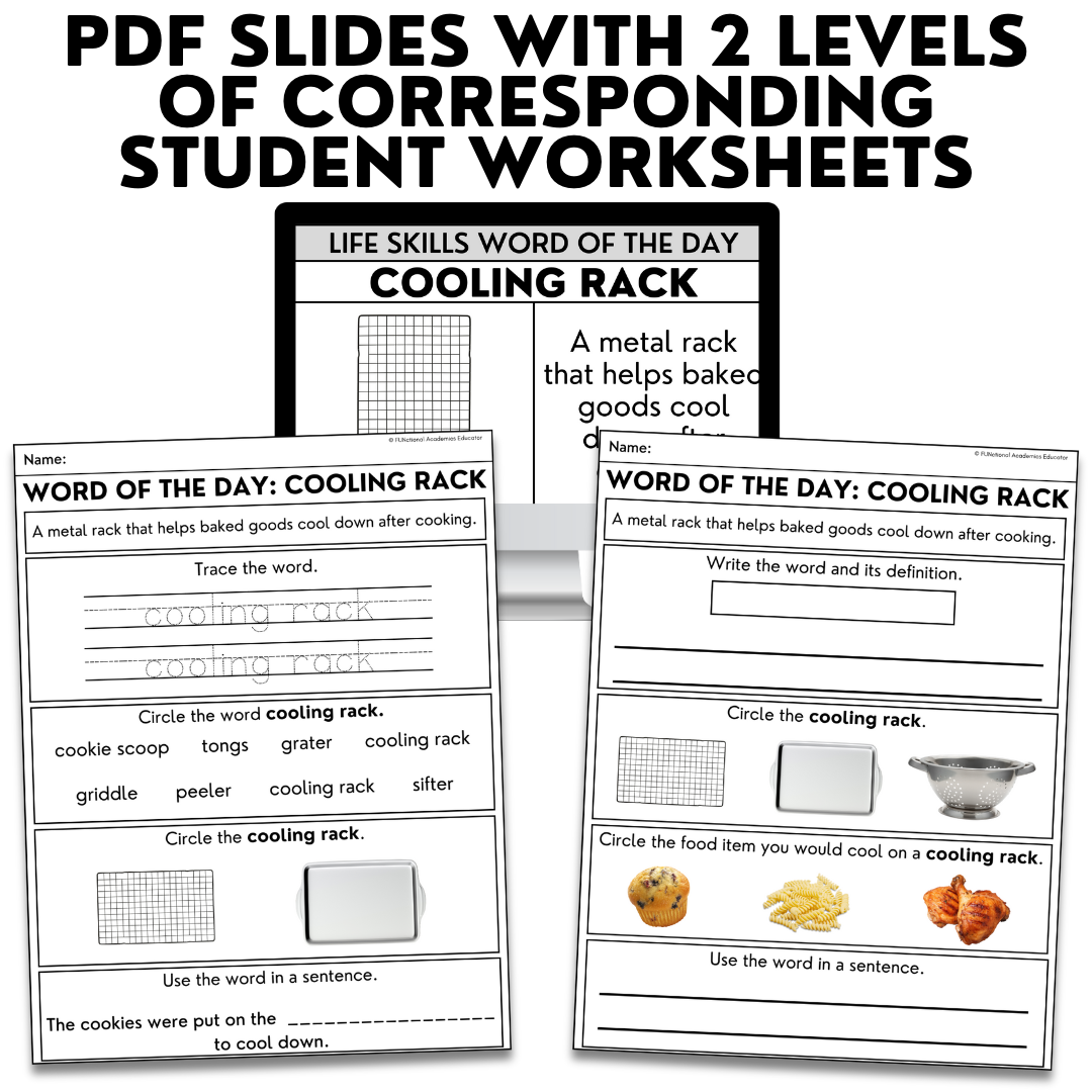 Kitchen Tools Unit 2 Bundle - Life Skills Word of the Day Level 1 & 2