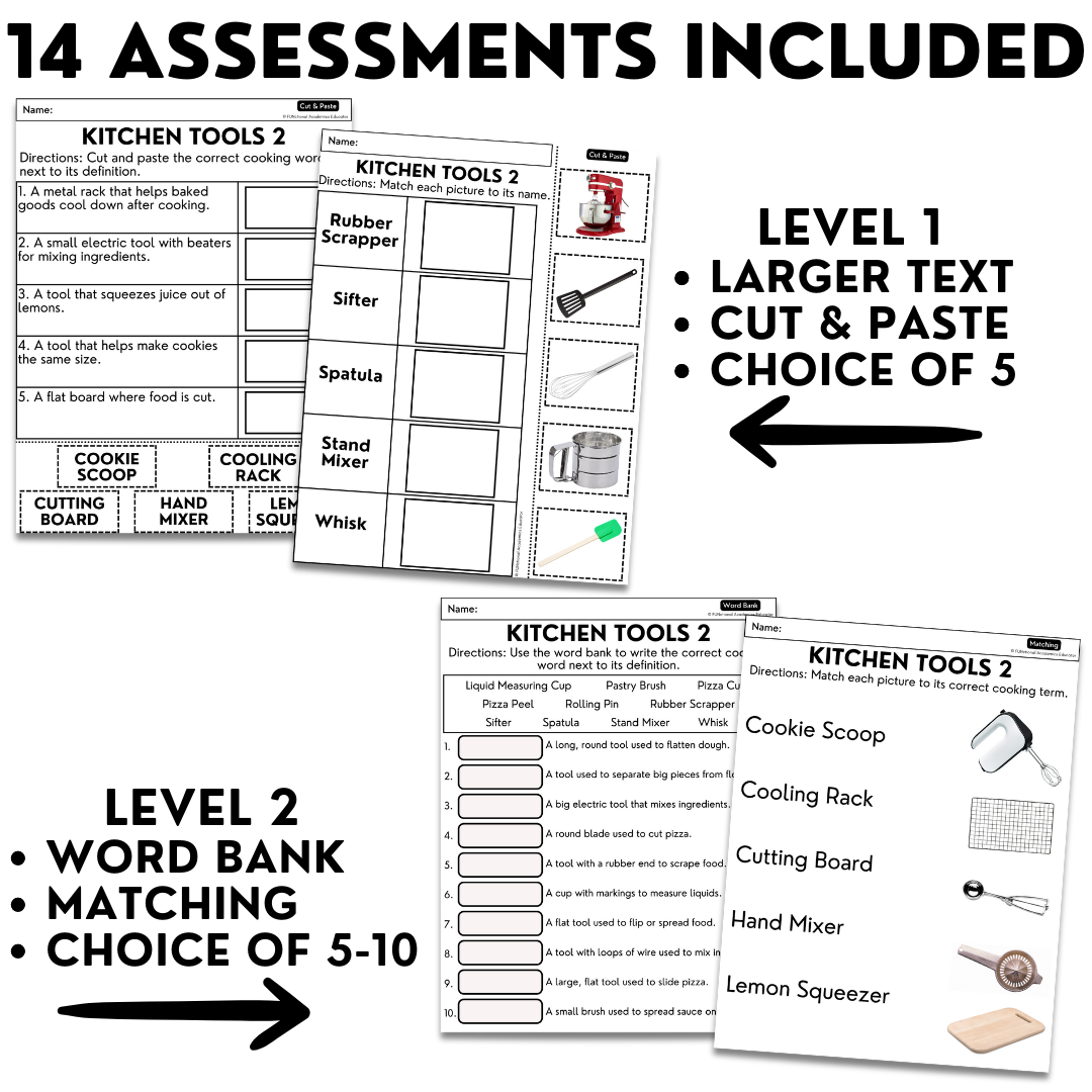 Kitchen Tools Unit 2 Bundle - Life Skills Word of the Day Level 1 & 2