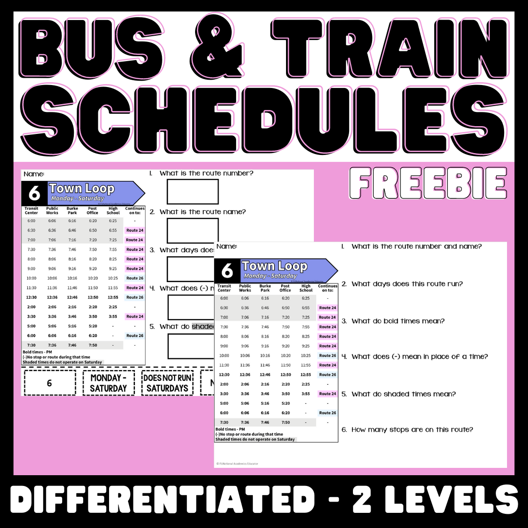 Bus & Train Schedules FREEBIE - Life Skills - Vocational - Special Education