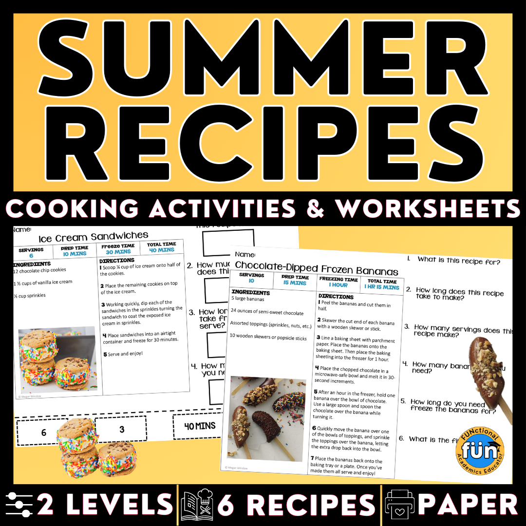 Summer Recipes - Cooking Activities & Worksheets - Reading - ESY & EYP