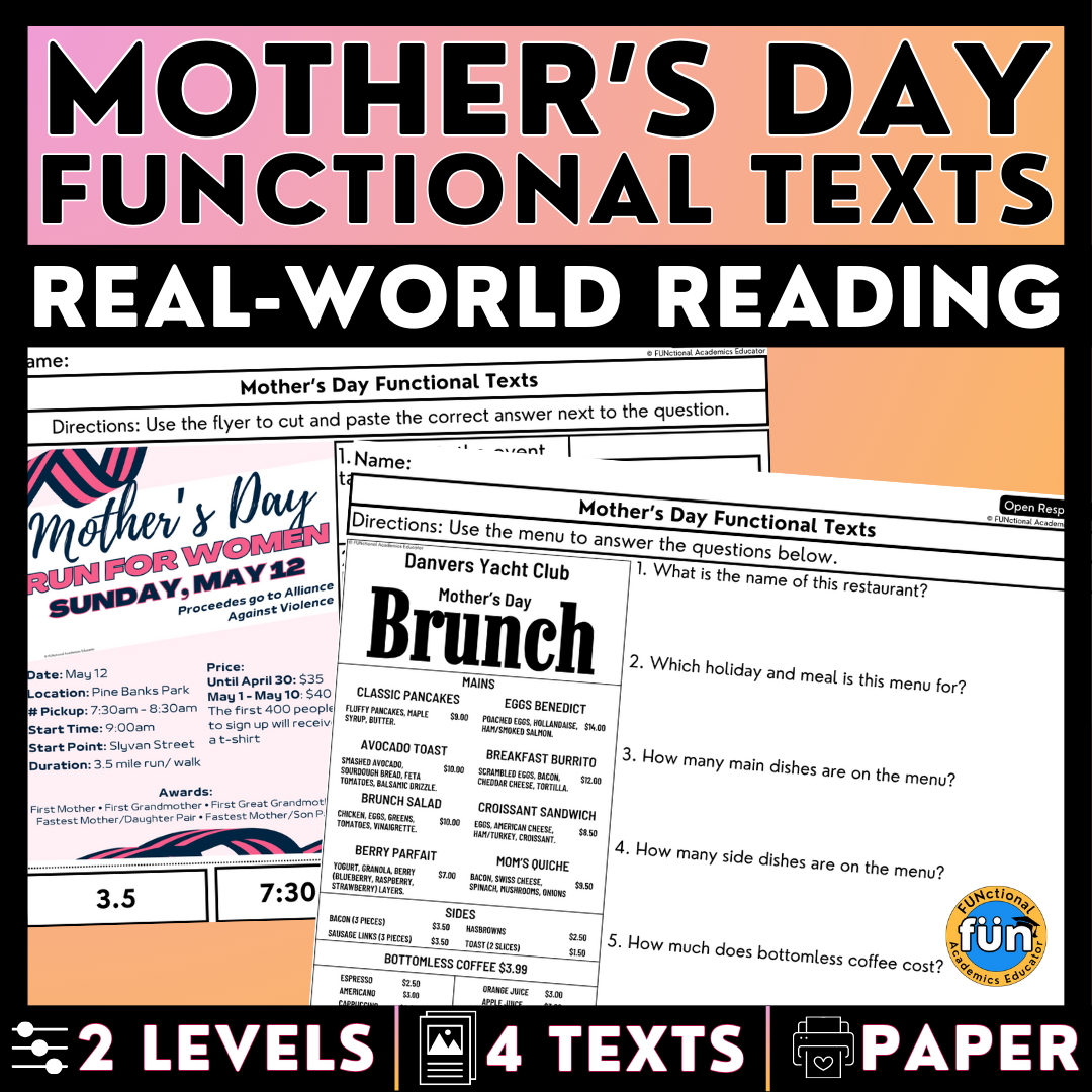 Mother's Day Funtional Texts - Real-World Reading & Comprehension Worksheets
