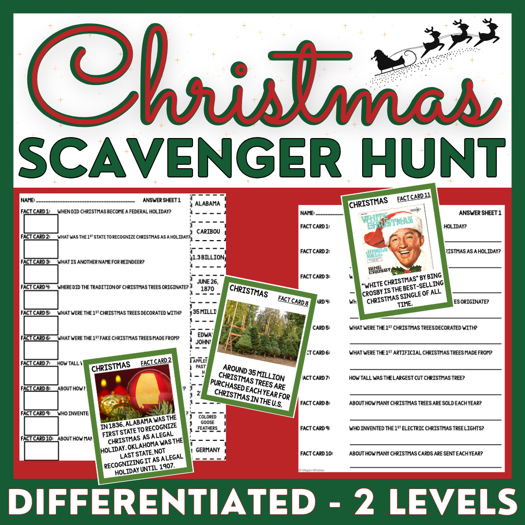 Christmas Scavenger Hunt - Informational Reading - Scoot Activity - 2 Levels