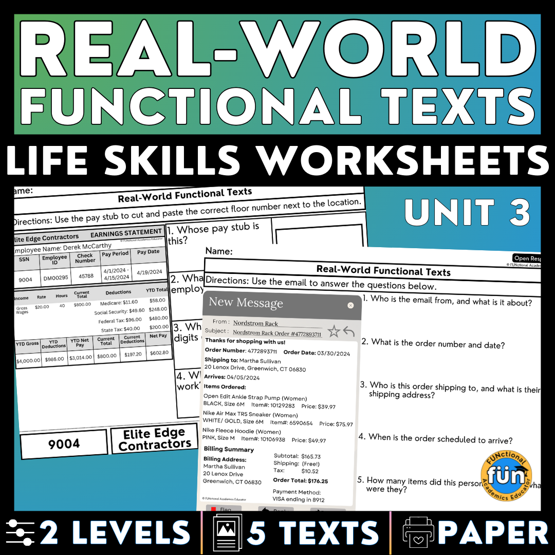 Real-World Functional Texts & Documents 3 - Reading & Comprehension Worksheets