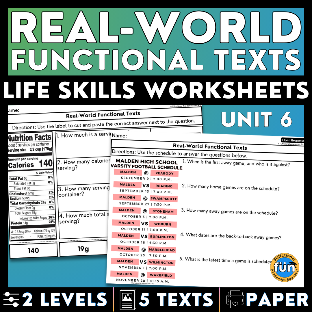 Real-World Functional Texts & Documents 6 - Reading & Comprehension Worksheets