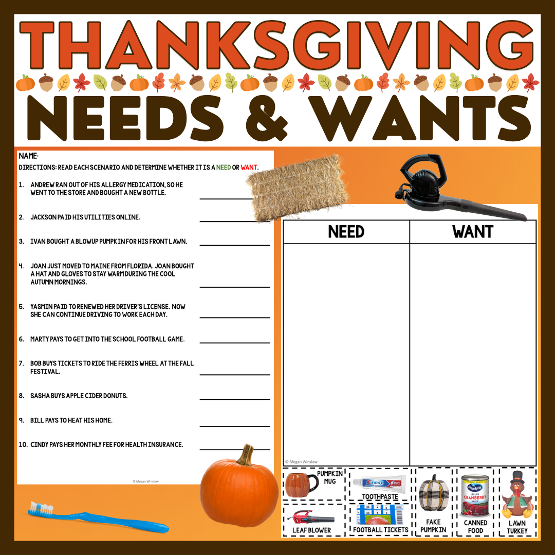 Thanksgiving Needs & Wants - Budgeting - Life Skills - Special Education