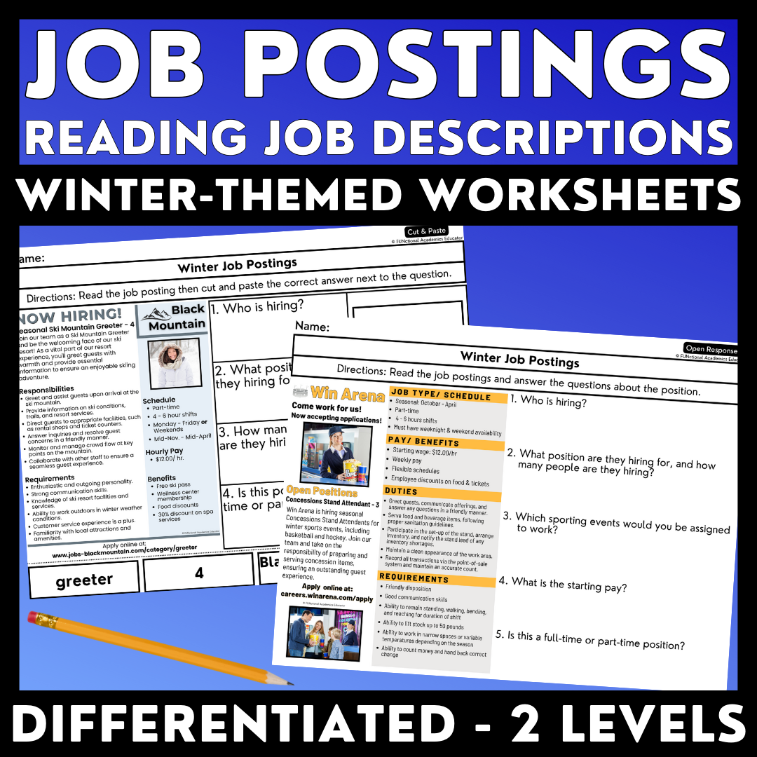Winter Job Postings - Functional Reading - Vocational Activities - Worksheets