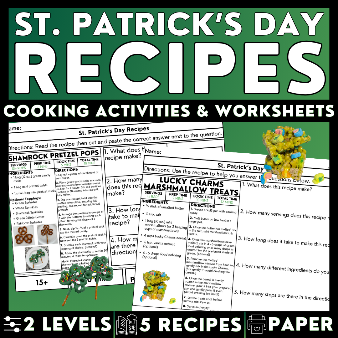 St. Patrick's Day Recipes - Cooking Activities & Worksheets - Reading