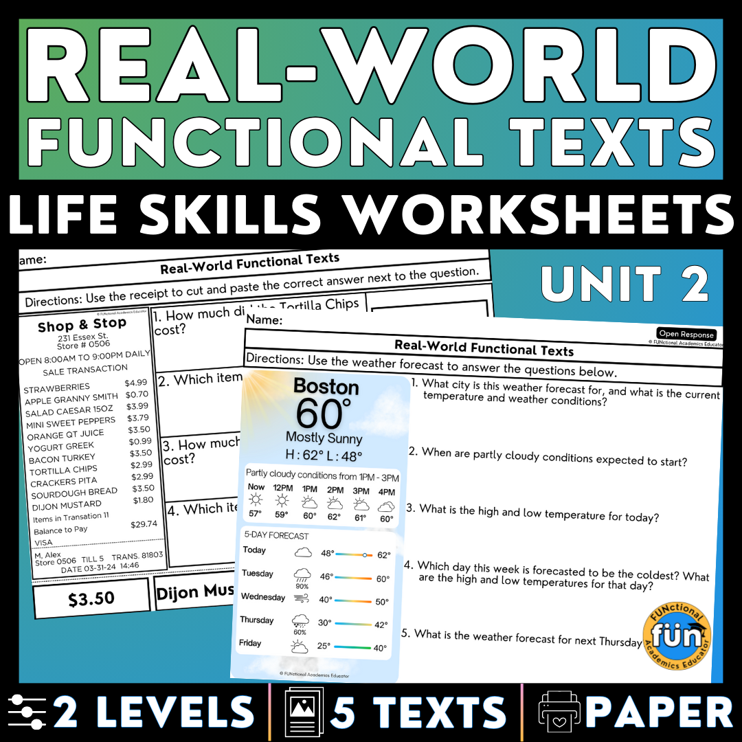 Real-World Functional Texts & Documents 2 - Reading & Comprehension Worksheets