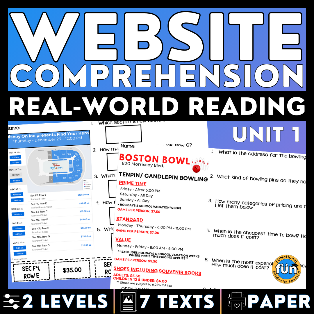 Website Comprehension 1 - Real-World Reading Worksheets - Functional Texts