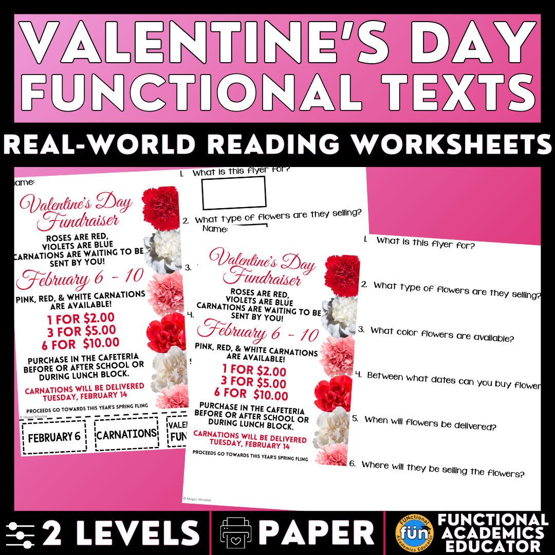 Valentine's Day Funtional Texts - Real-World Reading Worksheets
