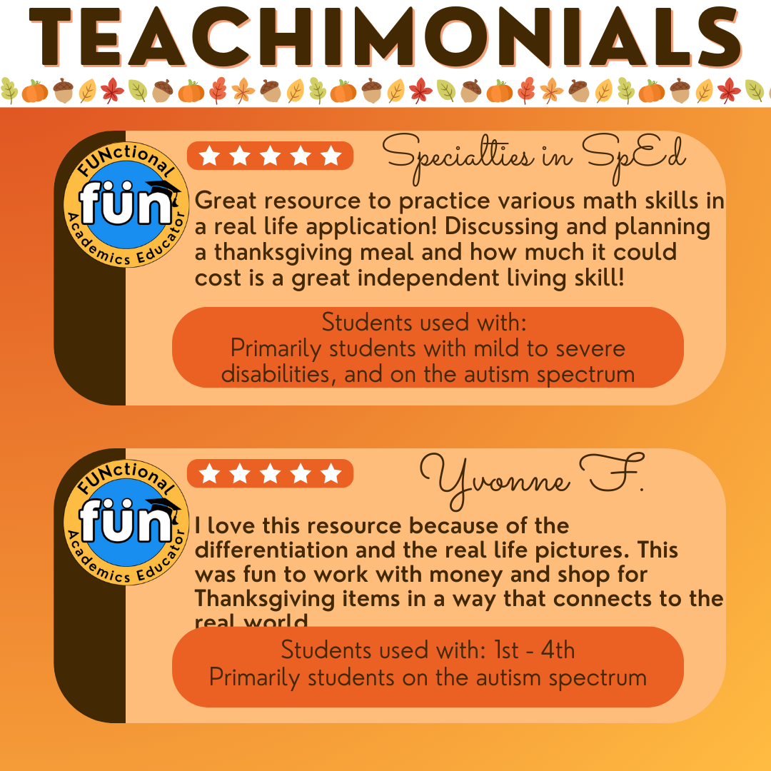 Thanksgiving Shopping Task Cards/ Worksheets - Money Math - Special Education