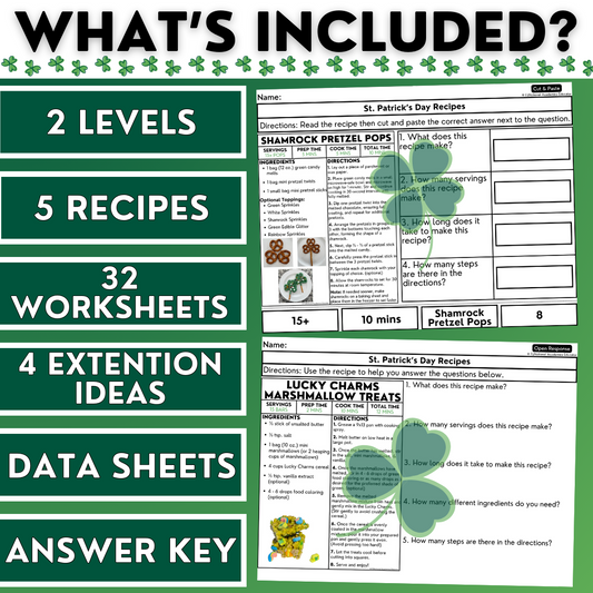 St. Patrick's Day Recipes - Cooking Activities & Worksheets - Reading