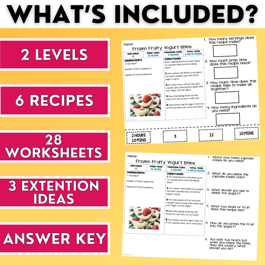 Summer Recipes - Cooking Activities & Worksheets - Reading - ESY & EYP