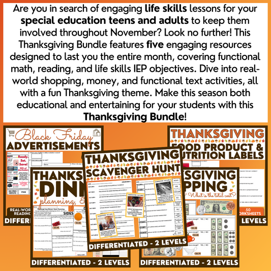 Thanksgiving BUNDLE - Life Skills - Functional Text - Special Education