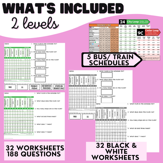 Bus & Train Schedules Unit 2 - Life Skills - Vocational - Special Education