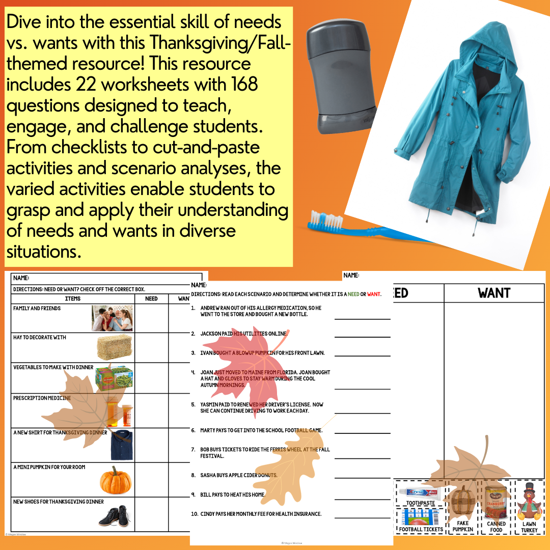Thanksgiving Needs & Wants - Budgeting - Life Skills - Special Education