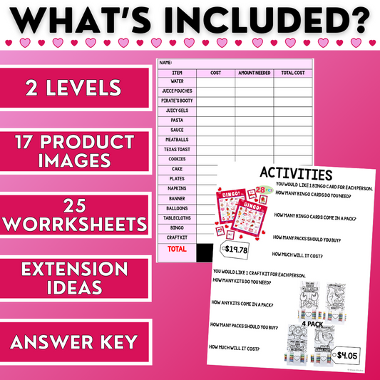 Valentine's Day Party Planning & Shopping - Life Skills - Functional Math Skills