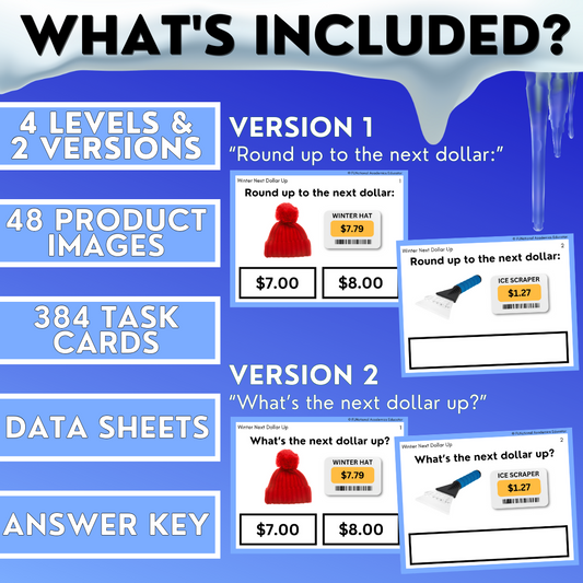 Winter Dollar Up Task Cards - REAL PHOTOS - Rounding - Money - Life Skills