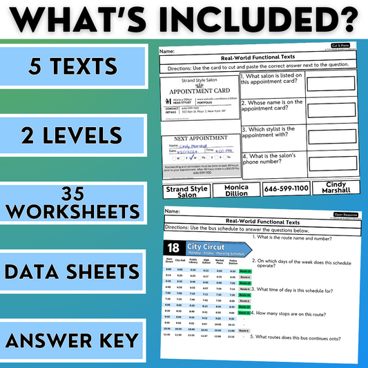 Real-World Functional Texts & Documents 1 - Reading & Comprehension Worksheets