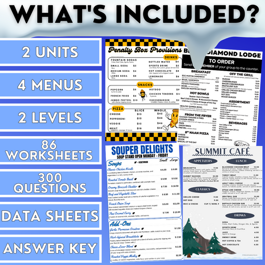 Winter Menus BUNDLE - Reading Menus & Menu Math - Life Skills