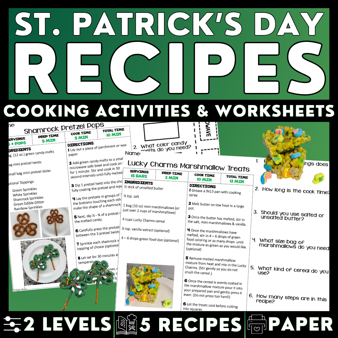 St. Patrick's Day Recipes - Cooking Activities & Worksheets - Reading
