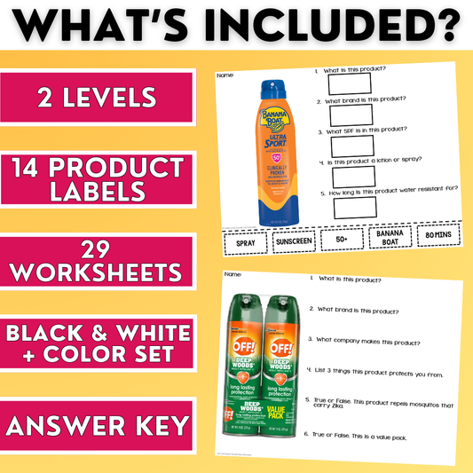 Summer Product Labels 1 - Functional Reading - Life Skills - EYP & ESY