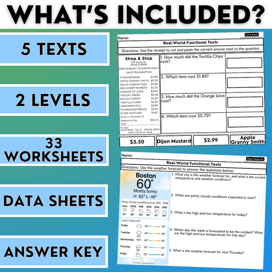 Real-World Functional Texts & Documents 2 - Reading & Comprehension Worksheets