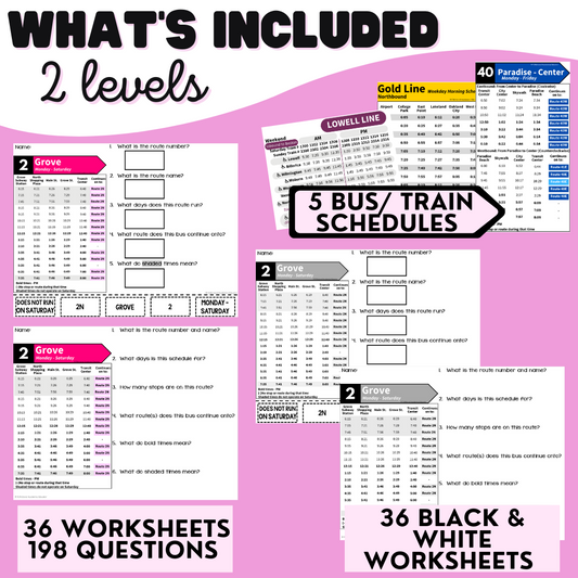Bus & Train Schedules Unit 3 - Life Skills - Vocational - Special Education