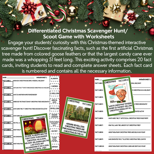 Christmas Scavenger Hunt - Informational Reading - Scoot Activity - 2 Levels