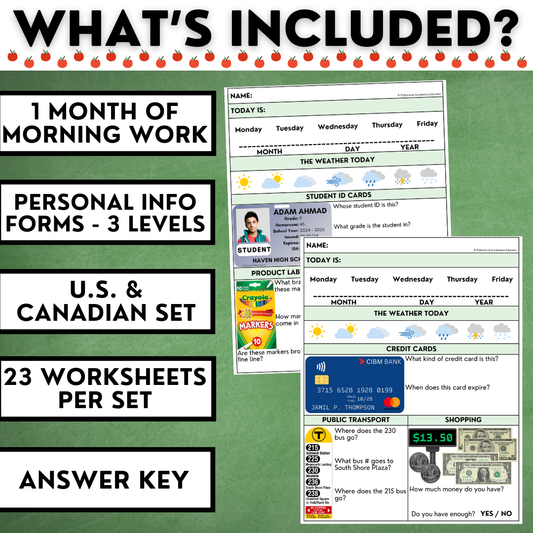 September Morning Work - Life Skills - Back to School - Special Education