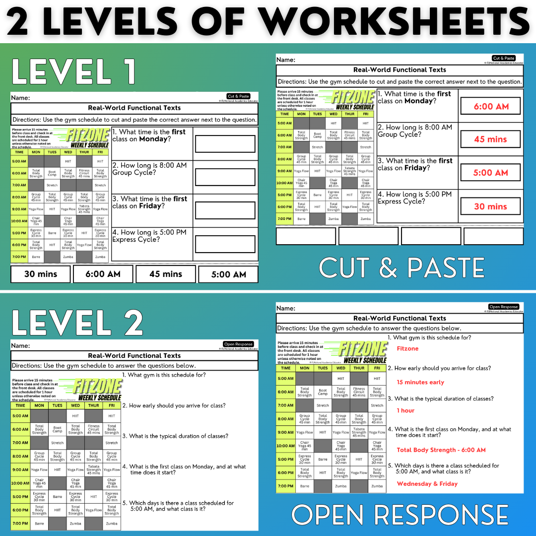 Real-World Functional Texts & Documents 3 - Reading & Comprehension Worksheets