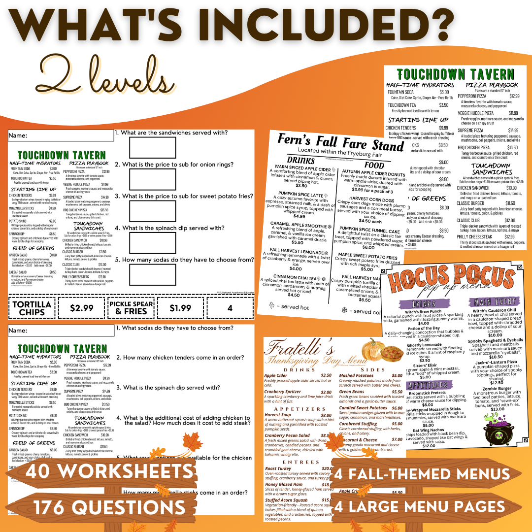 Reading Fall Menus Unit 2 - Functional Reading - Reading Comprehension