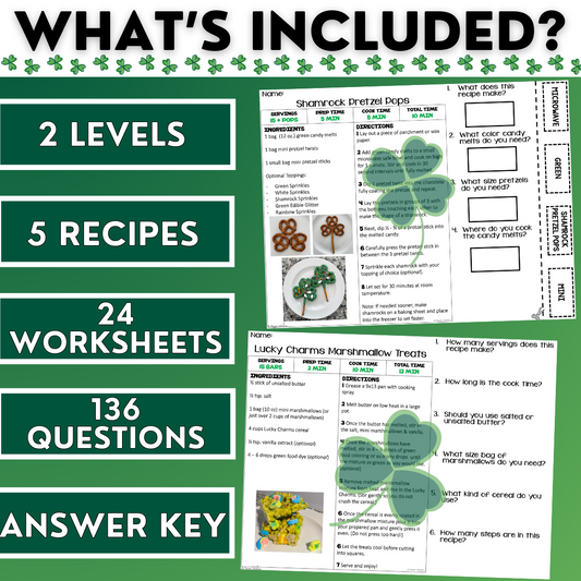 St. Patrick's Day Recipes - Cooking Activities & Worksheets - Reading