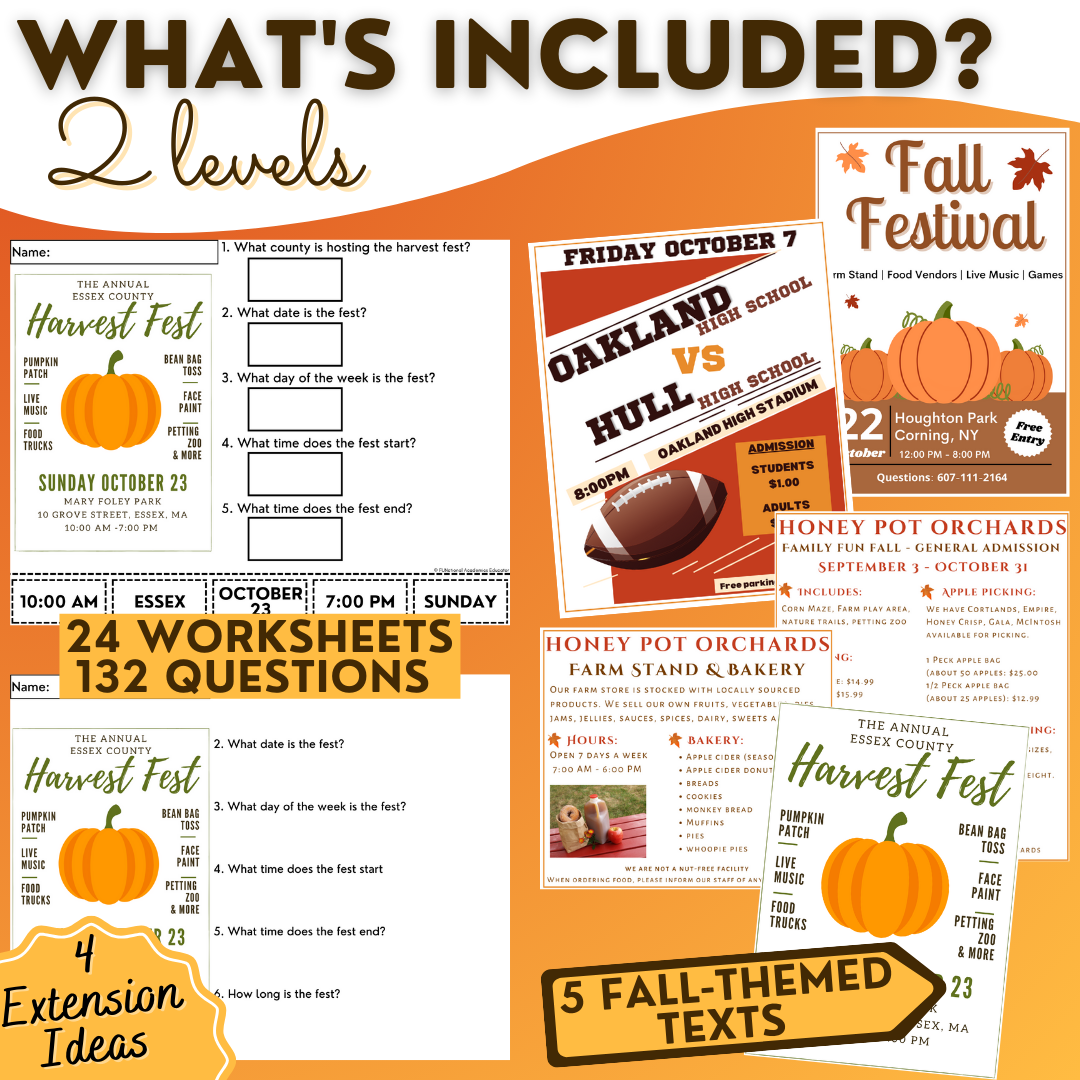 Fall-Themed Functional Texts - Functional Reading - Unit 1