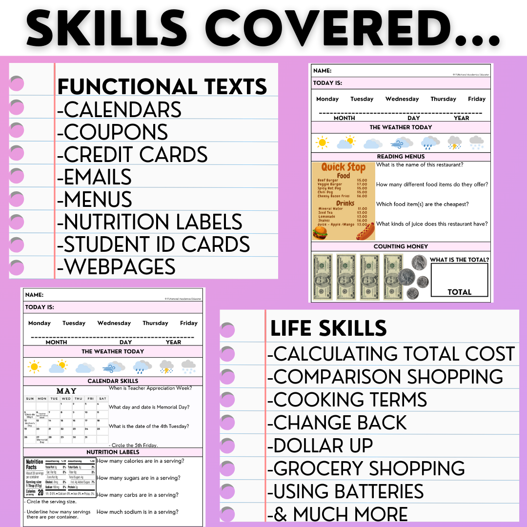 May Morning Work - Mother's Day & Spring Life Skills - Special Ed Worksheets
