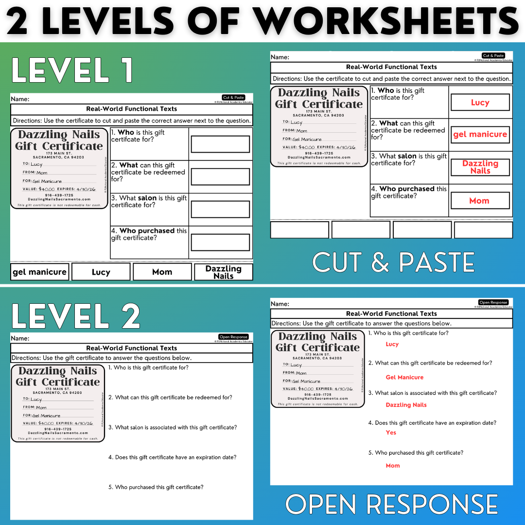Real-World Functional Texts & Documents 6 - Reading & Comprehension Worksheets