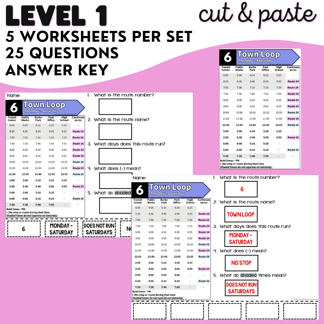 Bus & Train Schedules FREEBIE - Life Skills - Vocational - Special Education