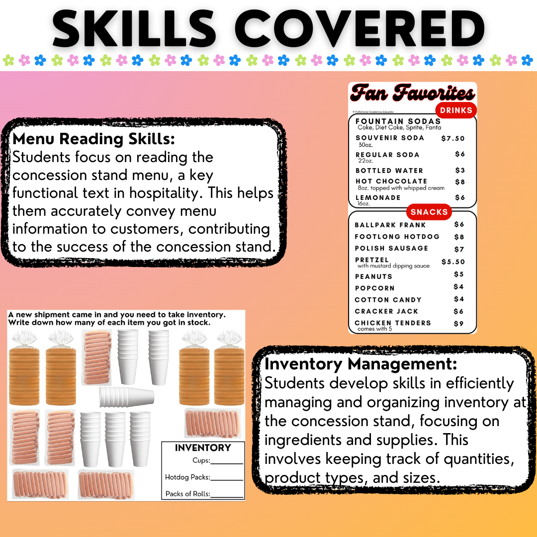 Baseball Concession Stand - Vocational Skills Worksheets - Workplace Readiness