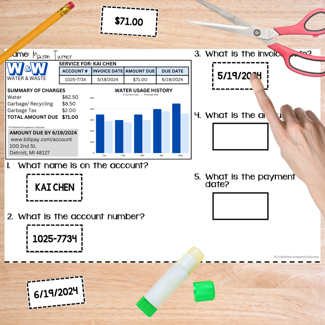 Paying Utility Bills/ Utility Bill Comprehension - Unit 2 - Life Skills