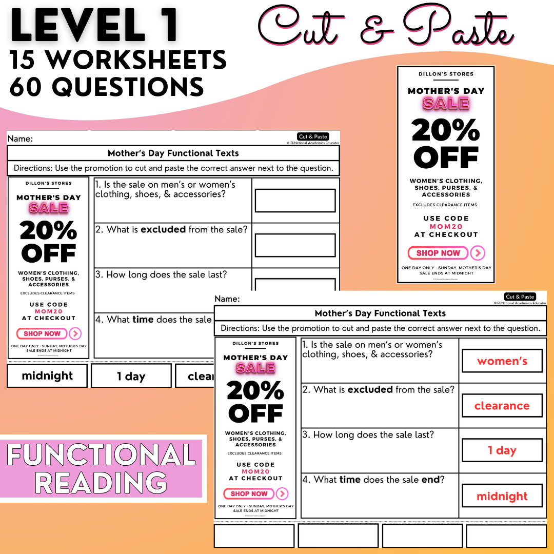 Mother's Day Funtional Texts - Real-World Reading & Comprehension Worksheets