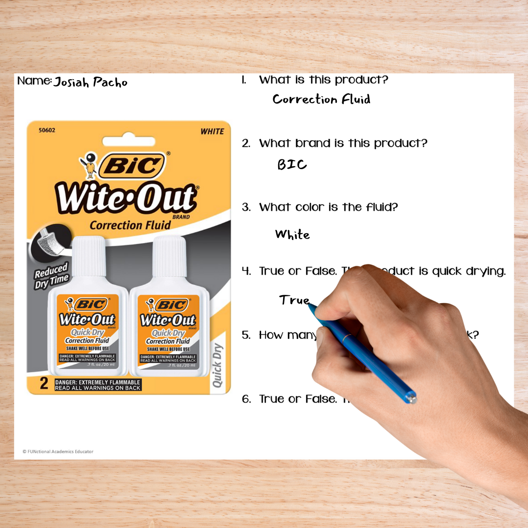 Functional Text - Product Label Comprehension - BACK TO SCHOOL EDITION