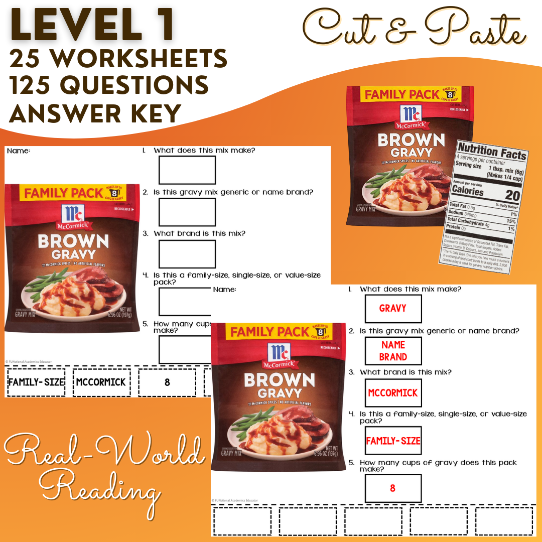 Thanksgiving Food Product & Nutrition Label Comprehension - Special Education