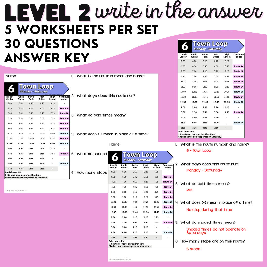 Bus & Train Schedules FREEBIE - Life Skills - Vocational - Special Education