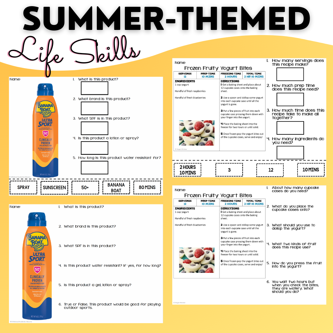 SUMMER BUNDLE 1 - Life Skills - Functional Text - Special Education - EYP & ESY