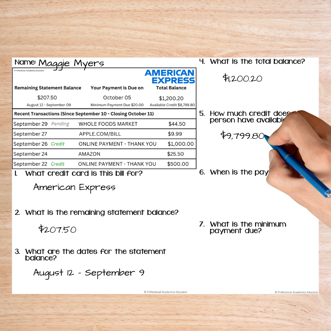 Paying Bills/ Bill Comprehension - Unit 2 - Life Skills