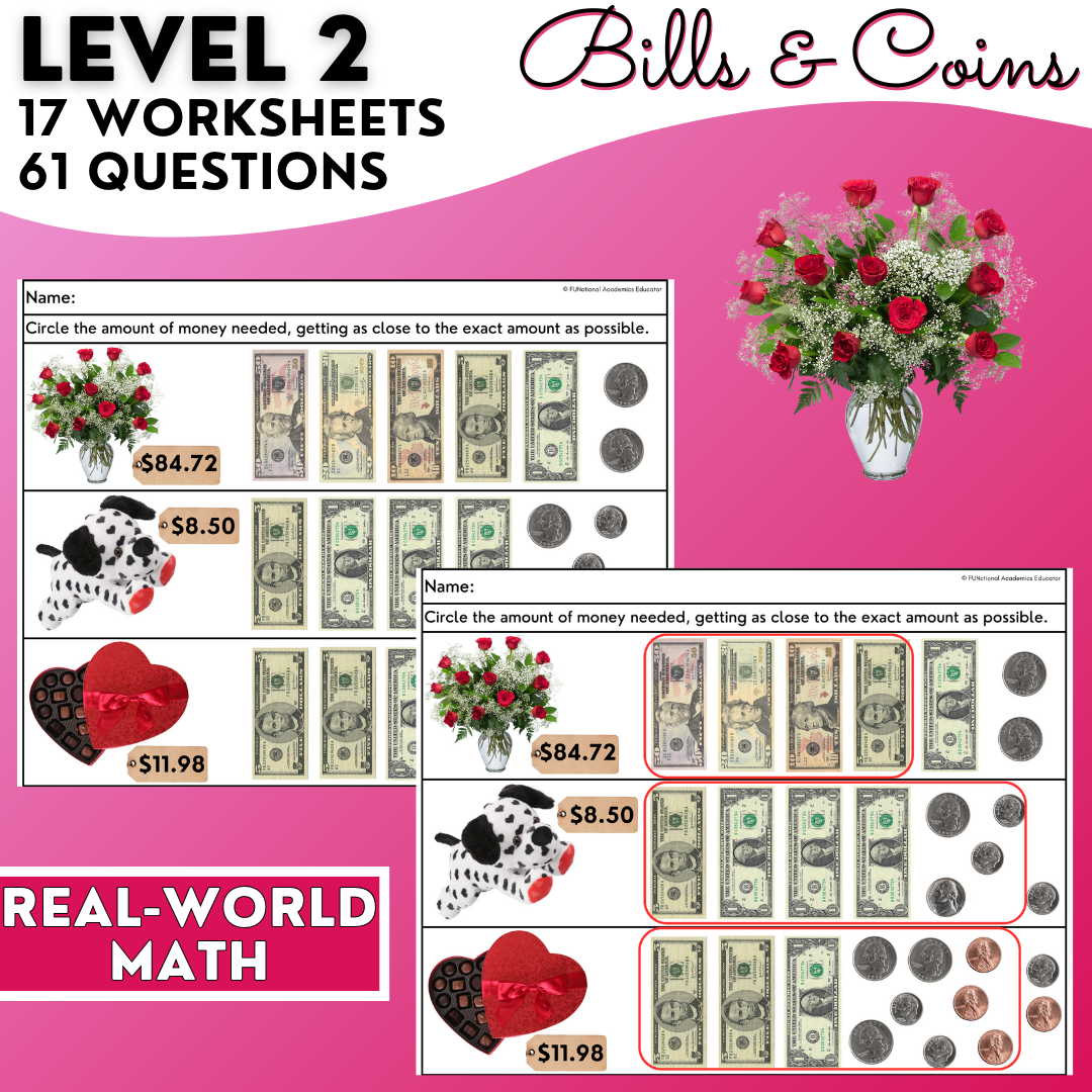 Valentine's Day Shopping Task Cards/ Worksheets - Real Photos - Money Math