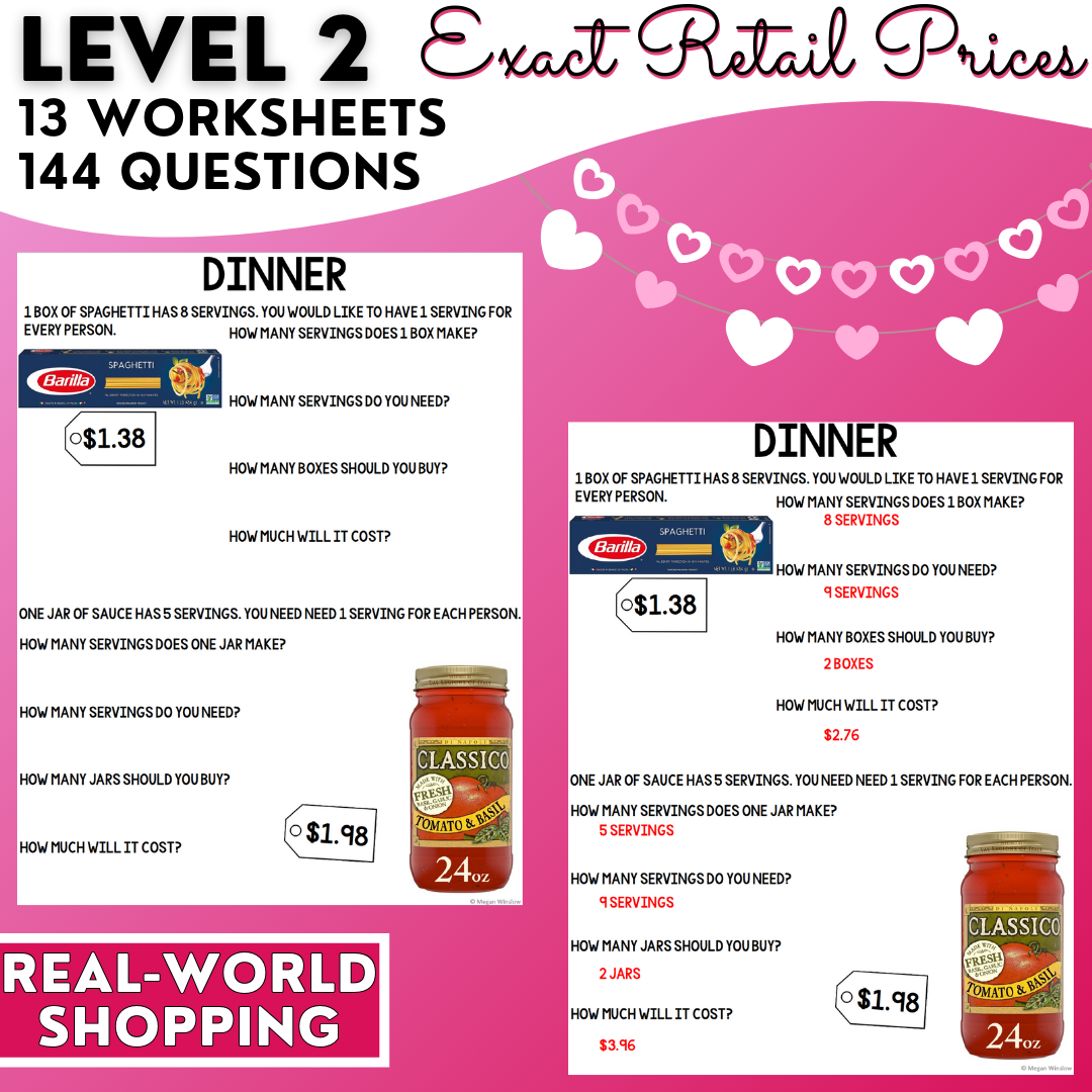 Valentine's Day Party Planning & Shopping - Life Skills - Functional Math Skills