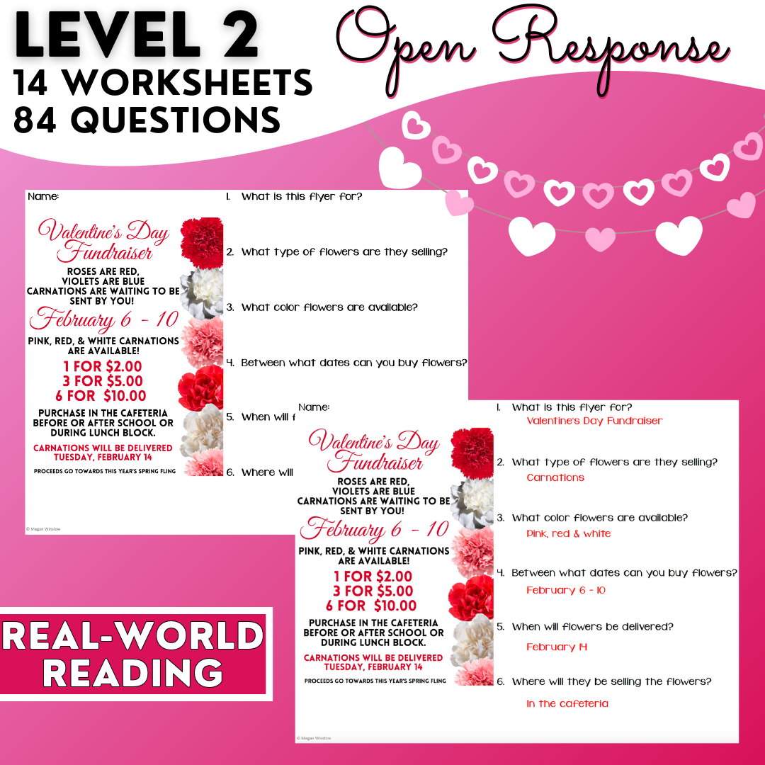 Valentine's Day Funtional Texts - Real-World Reading Worksheets