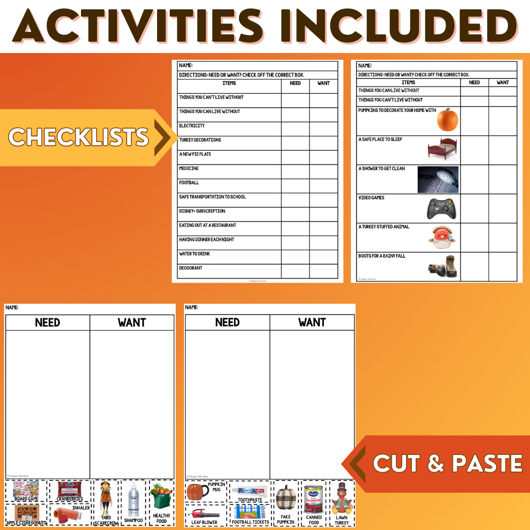 Thanksgiving Needs & Wants - Budgeting - Life Skills - Special Education